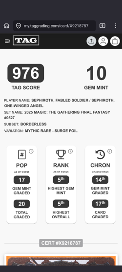 TAG 10 Borderless Surge Foil - Sephiroth, Fabled Soldier - Image 3