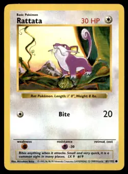 1999 Base Set Shadowless Rattata Basic/Common #61 - Image 1