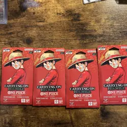 LOT OF 4 - One Piece Carrying On His Will OP-13 Sleeved Booster Packs NEW SEALED - Image 1