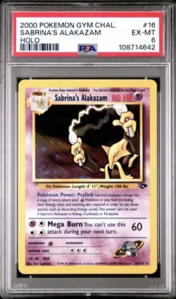 2000 Pokemon Unlimited Gym Challenge Sabrina’s Alakazam Holo 16/132 PSA 6 EX-MT - Image 1