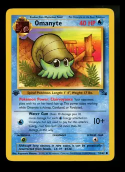 1st Edition Omanyte 52/62 Fossil 1999 WOTC Pokemon Card TCG - Image 1