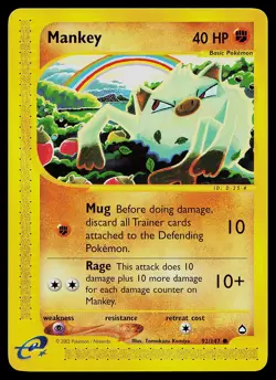 Pokemon Card - Mankey Aquapolis 92/147 Common - Image 1