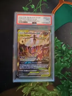 Espeon & Deoxys GX Tag Team SM240 Holo Pokemon TCG PSA 9 - Image 1