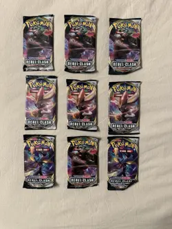 Lot Of 9 Rebel Clash Pokemon Booster Packs - New Sealed - Image 1