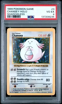 1999 POKEMON GAME SHADOWLESS #3 CHANSEY-HOLO PSA 4 - Image 1
