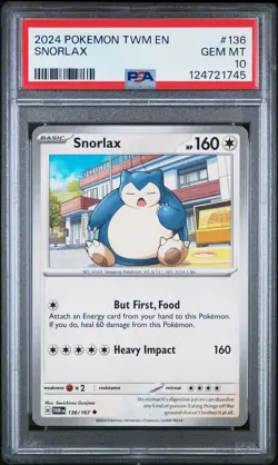 2024 POKEMON TWM EN-TWILIGHT MASQUERADE #136 SNORLAX PSA 10 - Image 1