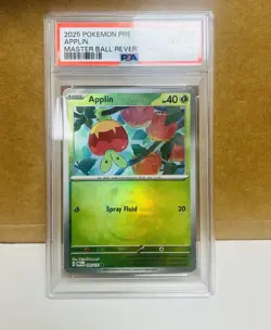 2025 Pokemon Prismatic Evolutions APPLIN 009/131 Master Ball Reverse Holo PSA 10 - Image 1