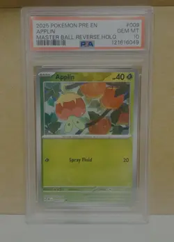 2025 Pokemon Prismatic Evolutions APPLIN 009/131 Master Ball Reverse Holo PSA 10 - Image 3