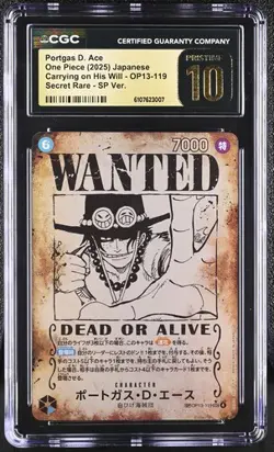 CGC 10 Pristine Portgas Ace 2025 One Piece Wanted Poster OP13-119 Japanese - Image 1