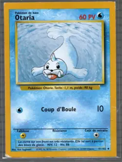 RARE Square Miscut - FRENCH SEEL POKEMON CARD - OTARIA - Base Set - #41/102 -MP - Image 1