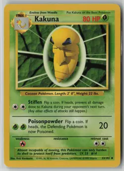 Kakuna 33/102 Pokemon Base Set Uncommon Moderately Played Card (MP) - Image 1