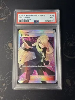 2018 POKEMON SUN & MOON ULTRA PRISM 148 FULL ART CYNTHIA PSA 9 - Image 1