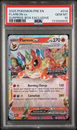 PSA 10 - 2025 Pokemon Prismatic Evolutions Suprise Box FLAREON EX #014 (8605) - Image 1