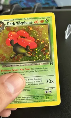 DARK VILEPLUME - 13/82 Team Rocket Holo Wotc Pokemon Card SWIRL MP Card - Image 3