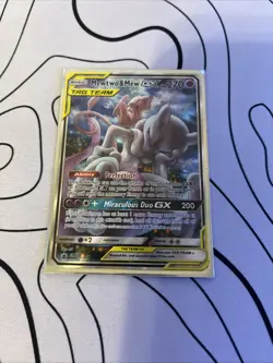 Pokemon TCG Mewtwo & Mew GX Black Star Promo Full Art Tag Team Holo Card Sleeved - Image 1