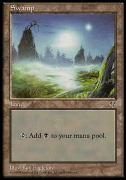 1x Swamp (Foggy Night) Moderate Play, English Mirage MTG Magic - Image 1