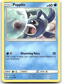 Popplio (64) 64/214 SM - Lost Thunder Common Normal Pokemon TCG NM - Image 1