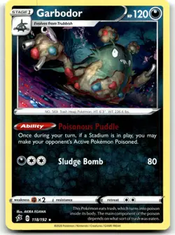 Garbodor 118/192 SWSH02: Rebel Clash Rare Unlimited Pokemon TCG LP - Image 1