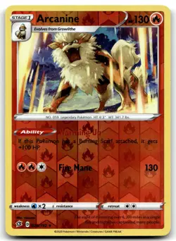 Arcanine 028/192 SWSH02: Rebel Clash Rare Reverse Holo Pokemon TCG NM - Image 1