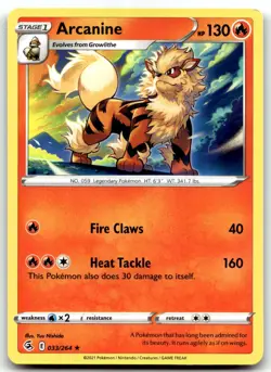 Arcanine 033/264 SWSH08: Fusion Strike Rare Unlimited Pokemon TCG LP - Image 1