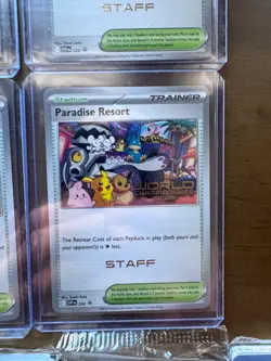 Pokemon Worlds Staff Paradise Resort Trainer Cards + Sealed Anaheim Promo Packs - Image 3