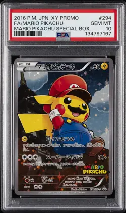 2016 POKEMON JPN XY PROMO #294 FULL ART/MARIO PIKACHU PSA 10 - Image 1
