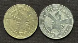 Rare vintage Japanese Pokemon Metal battle Coin Meiji Lugia x 2 - Image 1
