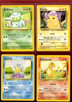 Charmander Bulbasaur Squirtle Pikachu 4th Print LP/HP Base 1999-2000 Pokemon - Image 1