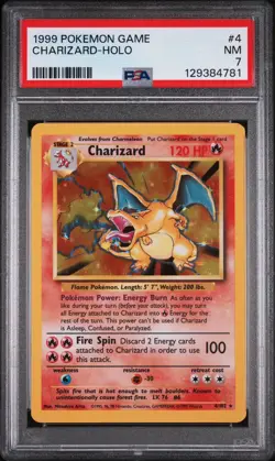 1999 POKEMON BASE SET UNLIMITED #4 CHARIZARD-HOLO PSA 7 - Image 1