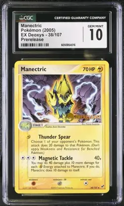 Pokemon Manectric 38/107 PRERELEASE EX Deoxys 2005 CGC 10 GEM MINT - Image 1