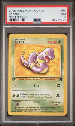 2000 POKEMON ROCKET 1ST ED #56 EKANS PSA 7 - Image 1