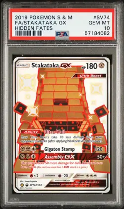 2019 POKEMON SUN & MOON HIDDEN FATES #SV74 FULL ART/STAKATAKA GX PSA 10 - Image 1