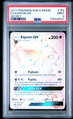 2017 POKEMON SUN & MOON SECRET #152 FULL ART/ESPEON GX PSA 9 - Image 1