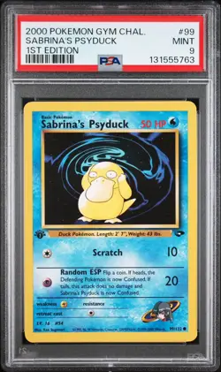 2000 Pokemon 1st Edition Gym Challenge SABRINA'S PSYDUCK Card #99/132 PSA 9 Mint - Image 1