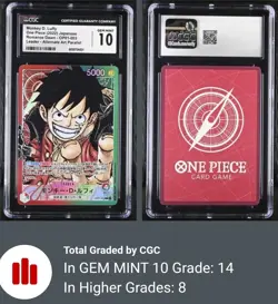 CGC 10 ONE PIECE Card Monkey D. Luffy Alt Art OP01-003 ROMANCE DAWN Japanese - Image 1