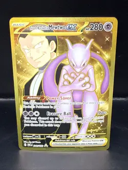 Pokemon Team Rockets Mewtwo EX Gold Full Art Holo Card 240/182 Destined Rivals - Image 2