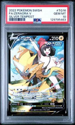 2022 POKEMON SWORD & SHIELD SILVER TEMPEST #TG16 FULL ART/ZERAORA V PSA 10 - Image 1