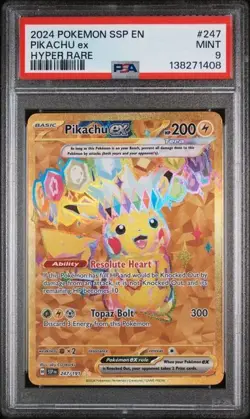 2024 POKEMON SSP EN-SURGING SPARKS HYPER RARE #247 PIKACHU EX PSA 9 - Image 1