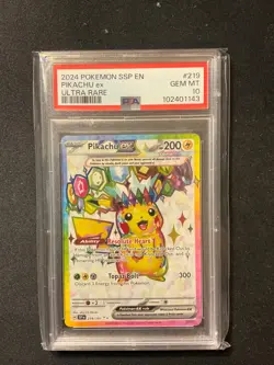 2024 POKEMON SSP EN-SURGING SPARKS ULTRA RARE #219 PIKACHU EX PSA 10 - Image 1