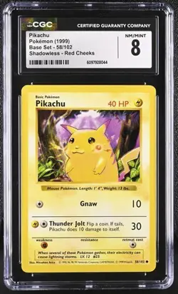 Pikachu Shadowless Red Cheeks CGC 8 NM/MINT Pokemon (1999) Base Set 58/102 - Image 1