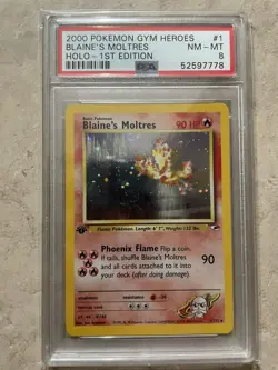 2000 Pokemon Gym Heroes Blaine’s Moltres 1st Edition Holo PSA 8 #1/132 | WOTC - Image 1