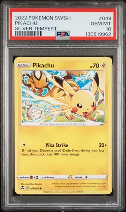 2022 POKEMON SWORD & SHIELD SILVER TEMPEST #049 PIKACHU PSA 10 - Image 1