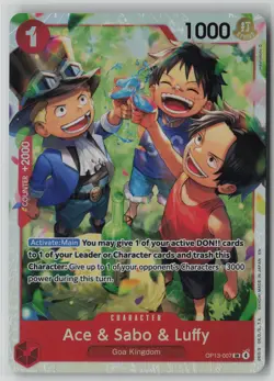 Ace & Sabo & Luffy OP13-007 One Piece Carrying On His Will Super Rare Near Mint - Image 1