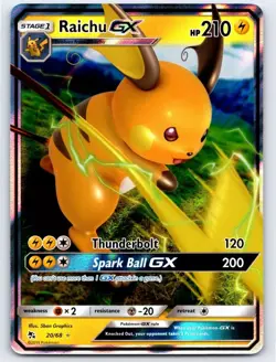 Pokemon TCG Raichu GX - 20/68 - Hidden Fates Sun & Moon Ultra Rare Card NM/M - Image 1