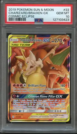 Charizard & Braixen GX 22/236 Cosmic Eclipse PSA 10 Gem Mint Pokemon Card - Image 1
