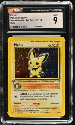 CGC 9 MINT Pichu Neo Genesis 1st Edition 12/111 Holo SWIRL Pokemon Card - Image 1