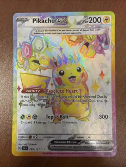 Pokemon Pikachu EX Surging Sparks SV08 Ultra Rare Full Art Holo Card 219/191 - Image 1