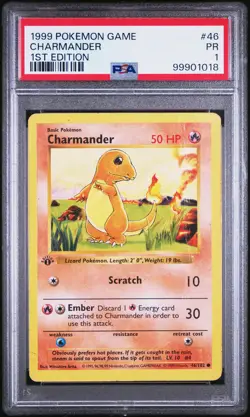 1999 POKEMON BASE SET 1ST EDITION #46 CHARMANDER PSA 1 - Image 1