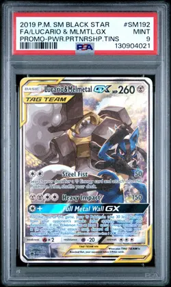 2019 POKEMON SM BLACK STAR PROMO #SM192 FULL ART/LUCARIO & MELMETAL GX PSA 9 - Image 1