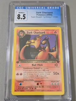 CGC 8.5 NM/Mint+ Dark Charizard Team Rocket 1st Edition 21/82 Pokemon Card - Image 1